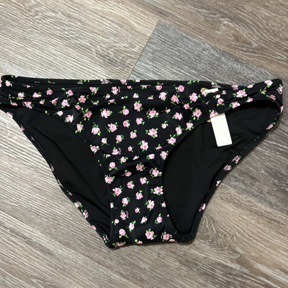 NWT Victorias Secret Pink black pink floral flowers swim bikini bottoms XL - Picture 2 of 7